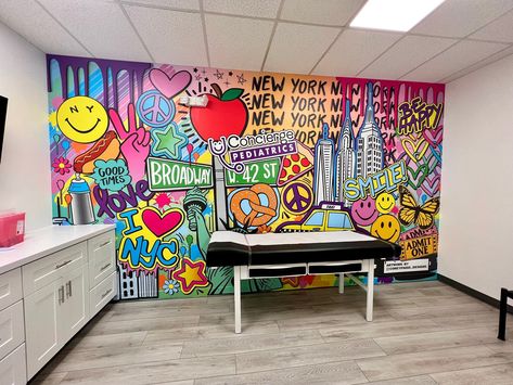 Wall Murals – CoreyPaigeDesigns Graffiti Wall Design, Store Mural, Seni Mural, Baby Room Wall, Restaurant Ideas, Graffiti Murals, Board Decoration, Graffiti Wall Art, Mom Art