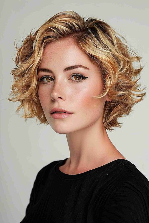 Short Length Curly Hair With Layers, Duck Tail Haircut Women, Shaggy Bob For Fine Wavy Hair, 2b Wavy Hair Haircuts Short, Short Wavy Haircuts Blonde, Short Curly Hair Chin Length, Short Curly Hairstyles Fine Hair, Short Scrunched Hairstyles, Wavy Short Haircuts For Women