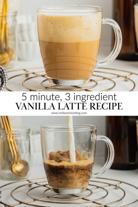 Vanilla Syrup, Vanilla Latte, Espresso Maker, Latte Recipe, Spring Recipes, Cold Brew, 3 Ingredients, Recipe Of The Day, Coffee Recipes