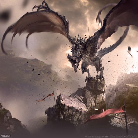 The Elder Scrolls: Legends - Heroes of Skyrim on Behance Dragons Realistic, Dragon Realistic, Elder Scrolls Legends, Skyrim Art, Elder Scrolls Art, Fire And Blood, The Legend Of Heroes, Legends And Myths, Fantasy Beasts