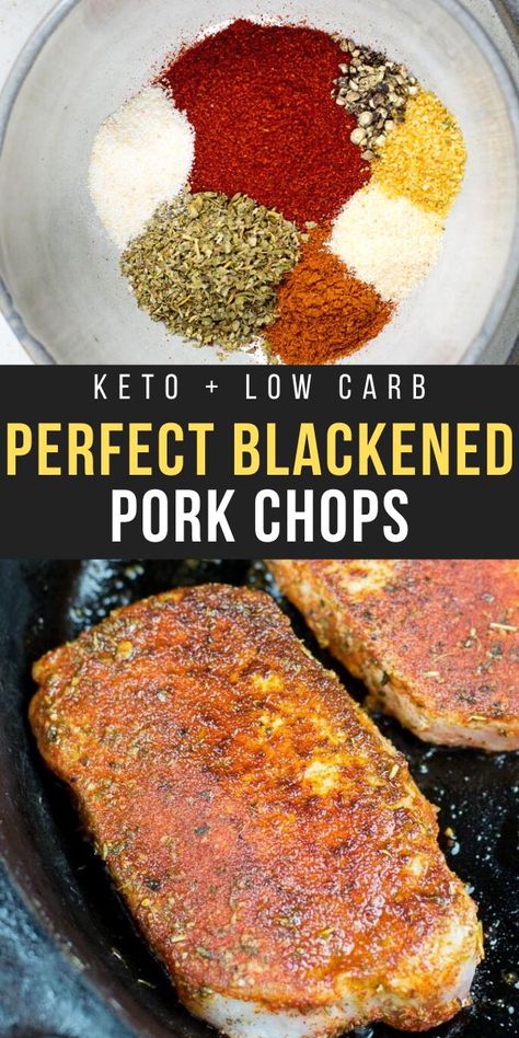 Make the ultimate Blackened Pork Chops packed with cajun flavor and seared to perfection! These easy cajun pork chops are the perfect keto, low carb dinner! #lowcarb Blackened Pork Chops, Cajun Pork Chops, Cajun Pork, Keto Pork Chops, Easy Cajun, Low Carb Pork, Boiled Egg Diet Plan, Grilled Pork Chops, Carb Dinner