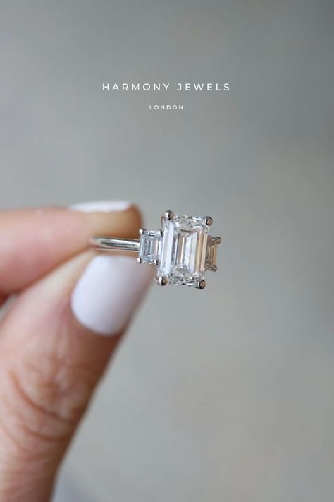 Trilogy Engagement Ring, Emerald Cut Ring, Trilogy Ring, Channel Setting, Bespoke Engagement Ring, Emerald Cut Rings, Baguette Diamonds, Baguette Cut, Emerald Cut Diamonds