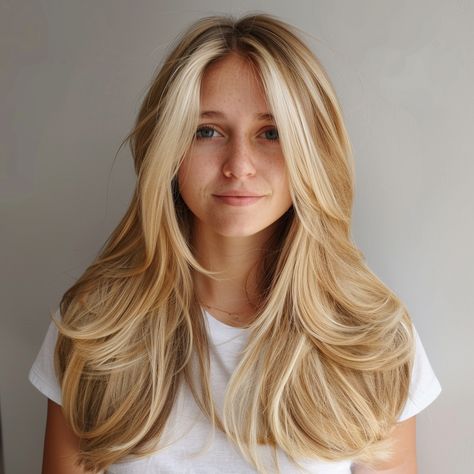 trendy-long-layered-haircuts Long Layer Blonde Haircut, Long Soft Layered Haircuts, Blonde Long Layered Haircuts, Stylish Long Haircut For Women, Chunky Front Layers, Long Sweeping Layers, Long Hair With Layers Middle Part, Teen Girl Long Haircut, Long Layered Hair Low Maintenance