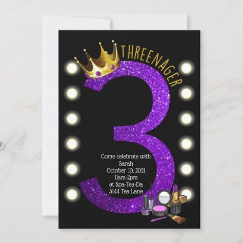 Threenager Birthday, Little Miss Threenager, Threenager Party, 3rd Birthday Party For Girls, Third Birthday Girl, Birthday Traditions, Third Birthday Party, Colorful Invitations, Birthday Invitations Girl