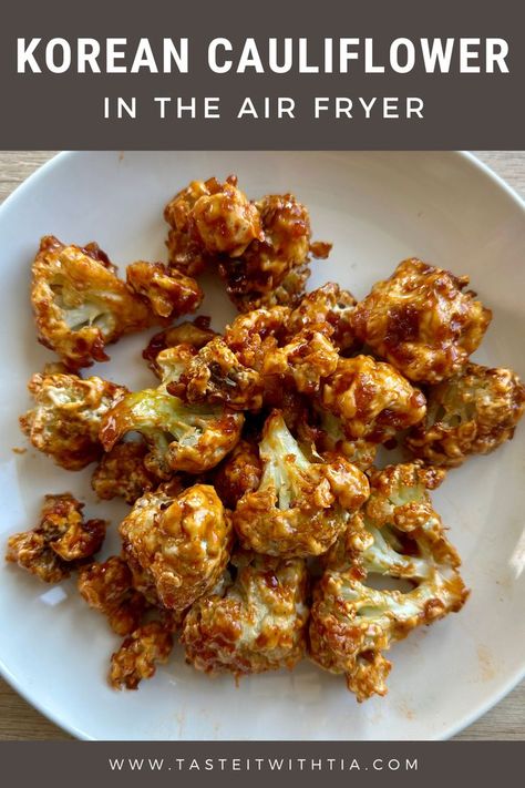 Korean Cauliflower, Korean Veggies, Air Fryer Vegetable, Vegan Air Fryer, Low Carb Side Dish, Recipe Korean, Low Carb Side, Vegetable Recipe, Korean Side Dishes