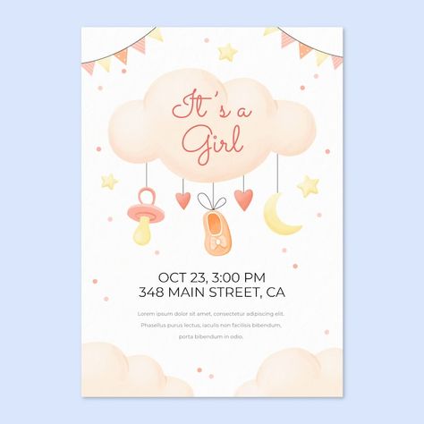 Free Vector | Free vector watercolor baby shower landing page Baby Arrival Announcement, Naming Ceremony Invitation, Newborn Birth Announcements, Baby Birth Announcement Cards, Baby Boy Invitations, Baby Boy Birth Announcement, Baby Delivery, Baby Name Announcement, Its A Girl Announcement