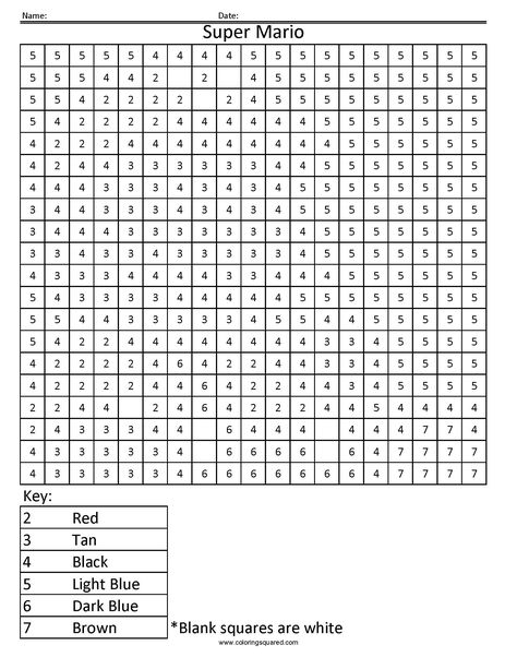 Super Mario- Color by Number Worksheet Grid Coloring, Halloween Color By Number, Number Grid, Math Mystery Picture, Math Coloring Worksheets, Color By Number Printable, Minecraft Coloring Pages, Coloring Worksheets, Mario Coloring Pages