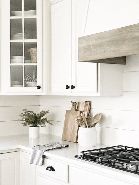 Boot Bench, Vintage Pantry, Anew Gray, Kitchen Vent Hood, Hood Ideas, Shiplap Backsplash, Kitchen Vent, Modern Farmhouse Lighting, Kitchen Backsplash Ideas