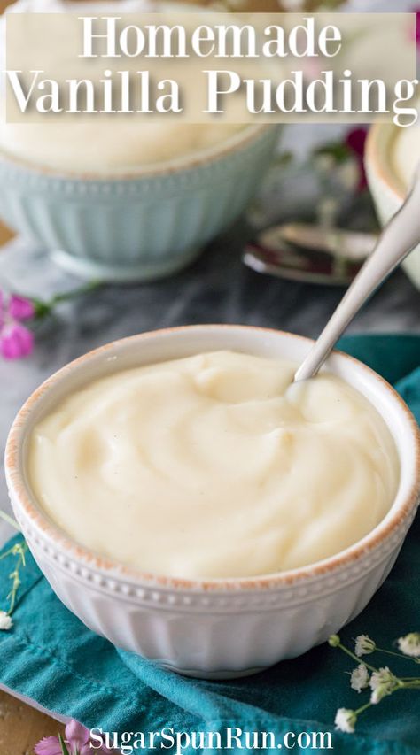 HOMEMADE VANILLA PUDDING! So easy to make with ingredients you already have on hand, no gelatin, no fancy odd ingredients! This is a great easy pudding recipe! #pudding #puddingrecipe #sugarspunrun Easy Pudding Recipe, Pudding Recipes Homemade, Easy Pudding, Vanilla Pudding Recipes, Easy Chocolate Pudding, Homemade Vanilla Pudding, Easy Pudding Recipes, Easy Puddings, Homemade Pudding