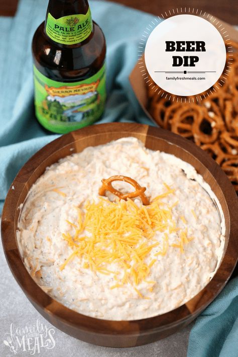 Beer Dip served in a bowl with pretzels and a bottle of beer Beer Dip Recipe, Cheesy Sausage Dip, Beer Dip, Beer Cheese Dip, Fresh Meals, Family Fresh Meals, Enough Said, Beer Cheese, Football Food