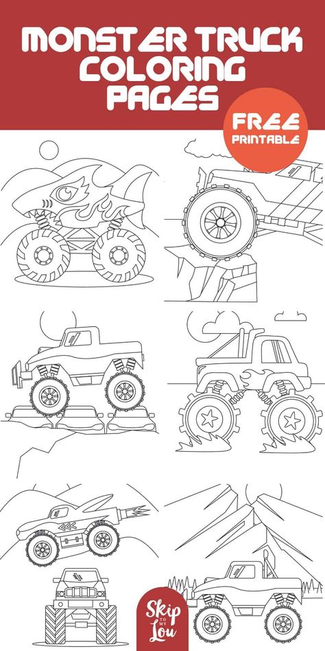 Free Printable Monster Truck Coloring Pages Monster Truck Coloring Book, Monster Truck Free Printables, Monster Truck Games For Kids, Monster Truck Crafts Preschool, Monster Truck Coloring Pages Free, Monster Truck Activities, Monster Truck Printables, Monster Truck Drawing, Truck Drawings