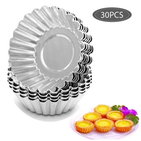 Feature: 1. 1. Made of food-grade aluminum, non-toxic, no peculiar smell, durable, heat-resistant, and good thermal conductivity. 2. 2. Mini round egg tart mold, with non-stick bottom design, can easily take out the cake, and always keep the perfect shape of the cake. 3. 3. Ideal kitchen baking tools, can be used for DIY tarts, cakes, biscuits, fruits, pudding, chocolate, bread, truffles, pastries, desserts, muffins, etc. 4. 4. Easy to clean and reusable, which can help you save money and. 5. 5. Upper diameter: 7cm; lower diameter: 5cm; height: 2cm; weight 6.6g. Specification: Product Name: Egg Tart Molds Material: Aluminum Specifications: upper diameter: 7cm; lower diameter: 5cm; height: 2cm Weight: 6.6g Purpose: Cake baking, egg tart mold Package List: 30*Egg Tart Molds NEW ARRIVAL Styli Cookies Cupcake, Quiche Pan, Mini Torte, Tart Molds, Pudding Mold, Cupcake Mold, Mini Cupcake, Mini Tart, Egg Tart