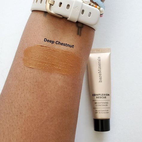 Bare Minerals Complexion Rescue Brightening Under Eye Concealer SPF 25 in Deep Chestnut Review – NuReviews Bare Minerals Complexion Rescue, Blush Swatches, Highlighter Swatches, Eyeshadow Swatches, Drugstore Concealer, Foundation Swatches, Covering Dark Circles, Under Eye Puffiness, Dark Under Eye