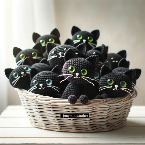 Crafting Cuteness: Your Guide to Crocheting Adorable Black Cats - My Mini Panther Crochet Black Cat Pattern Free Amigurumi, Black Cat Crochet Pattern Free, Crochet Panther, Free Cat Crochet Patterns, Black Cat Crochet Pattern, Black Cat Crochet, Crochet Black Cat, Witchy Crochet, Black Panther Cat