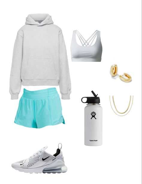 Grey Lululemon Shorts Outfit, Lululemon Hotty Hot Shorts Outfit, Comfy Athletic Outfits, Lululemon Shorts Outfit, Aritzia Hoodie, Athletic Shorts Outfit, White Shorts Outfit, Layered Gold Necklace, Outfit Grey