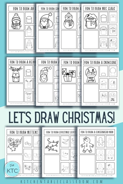 Christmas How To Draw For Kids, Directed Drawing For Pre K, Cute Xmas Drawing Ideas, Holiday Directed Drawing For Kids, Xmas Drawing Ideas For Kids, Christmas How To Draw, Direct Drawing Christmas, Christmas Drawing Tutorial, Directed Drawing For Kids Christmas