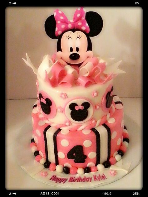 Minnie mouse 2 tier cake Minnie Mouse Birthday Theme, Minnie Mouse Birthday Cakes, Mickey Cakes, Bolo Minnie, Family Cake, 2 Tier Cake, Minnie Cake, Minnie Mouse Theme, 2 Birthday Cake