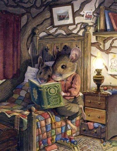 25 Beloved, Time-Tested Read-Alouds For Young Children, Chris dunn, artist, bedtime story, mother mouse reading to little mouse, cottage, ca... Chris Dunn, Susan Wheeler, Beatrice Potter, Coloring Designs, 동화 삽화, Art Fantaisiste, Marjolein Bastin, Reading A Book, Art Et Illustration