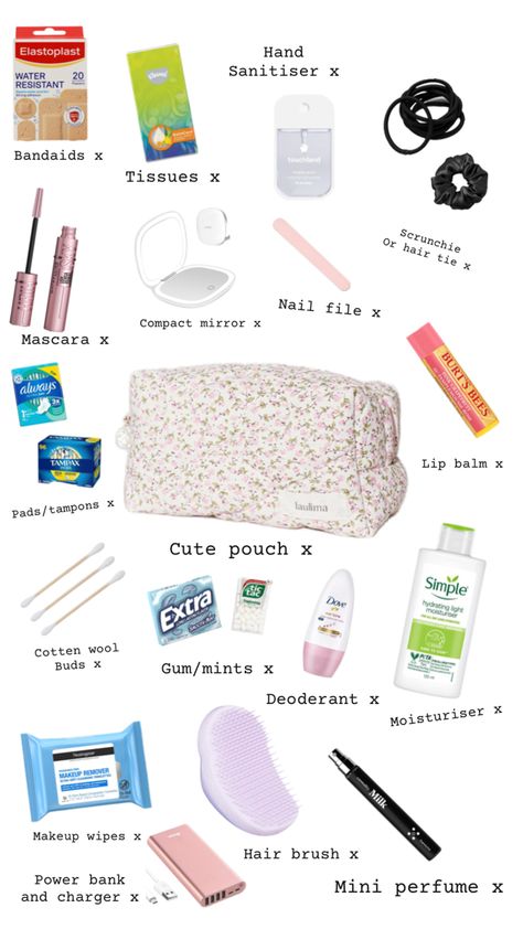 School Toiletry Bag List, Overnight School Trip Packing List, School Trip Essentials, Emergency Bag For School, Emergency Bags, School Locker Decorations, Middle School Essentials, School Emergency Kit, School Backpack Essentials