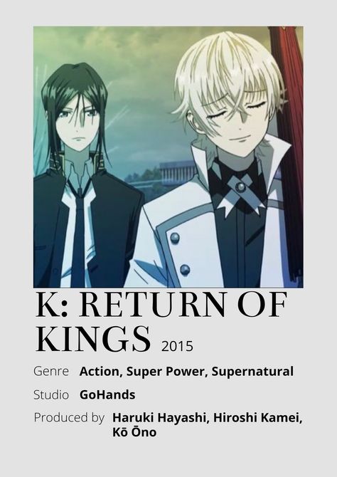 K Return Of Kings, Poster Information, Anime Minimalist Poster, Return Of Kings, K Project, Anime Watch, Anime Recommendations, King Of Kings, Minimalist Poster