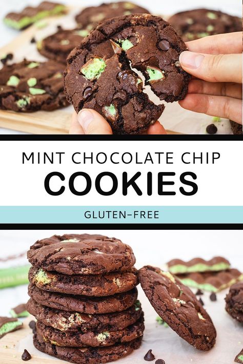 Gluten Free Mint Chocolate Chip Cookies, Mint Chocolate Chip Cookies, Chocolate Mint Cookies, Classic Cookies Recipes, Gf Baking, Gluten Free Cookie Recipes, Gluten Free Chocolate Chip Cookies, Double Chocolate Cookies, Mint Chocolate Chip