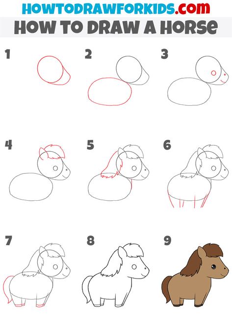 How To Draw A Easy Horse, Draw Horse Easy Kids, Drawing A Horse Easy, Horse Drawing Easy Simple, Cartoon Horse Drawing Easy, How To Draw A Pony, Draw Horse Easy, Cute Horse Drawing Easy, How To Draw A Horse Step By Step