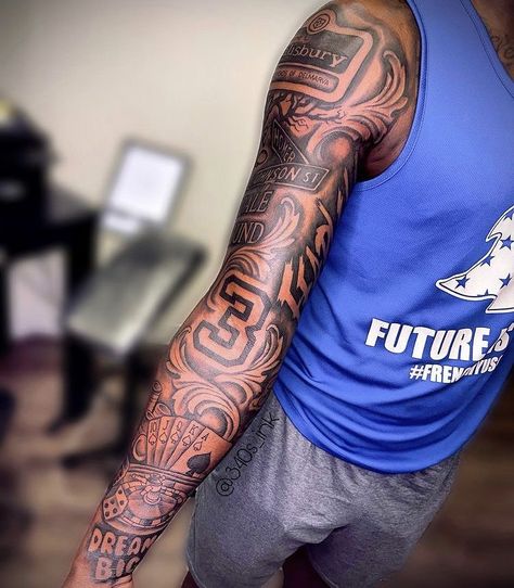 Fire Forarm Tattoos, Errol Spence Jr Tattoos, Upper Arm Tattoo Men Black, Arm Sleeve Black Man, Tattoo For Black Man, Tattoo Ideas For Men Dark Skin, Half Sleeve Tattoos For Black Guys, Cold Blooded Tattoo, Tap Out Tattoo Session