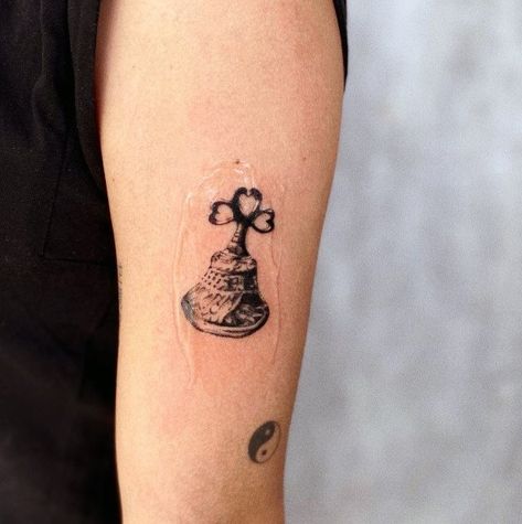 Hand Bell Tattoo, Bell Tattoo Ideas, Bell Tattoo, Belle Tattoo, Valentines Gift Bags, Hand Bells, Leg Sleeve, Classy Tattoos, Leg Sleeves