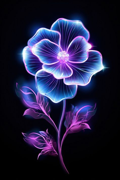 Neon flowers pattern purple plant. | Premium Photo Illustration - rawpixel Dark Roses Tattoo, Purple Flower Background, Black Background Pattern, Glowing Flowers, Galaxies Wallpaper, Beautiful Wallpapers For Iphone, Butterflies Art, Purple Plants, Ladybug Wallpaper