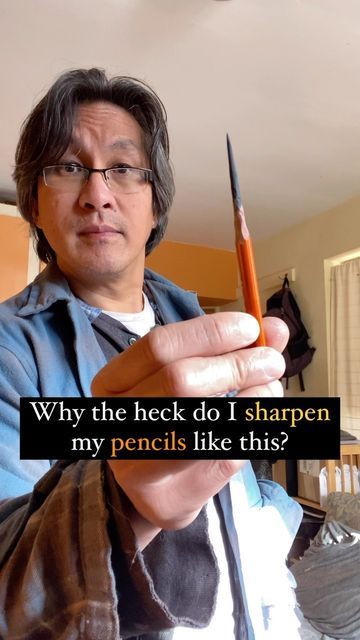 Calvin Lai | Artist | Painter on Instagram: "Why the heck do I sharpen my pencils like this? Now, for me, this really applies to charcoal pencils and not graphite ones (though I know some who do this with their graphite pencils too). I use a utility knife to whittle the pencil down, exposing a long section of the charcoal. I then shape the charcoal to a point with the knife or with sandpaper. You have to be careful as the charcoal can break easily, and the knife can cut you. It seems excessive a How To Draw A Knife, Charcoal Art Ideas, Charcoal Pencil Drawings, Charcoal Pencil Art, Graphite Pencil Drawings, My Drawing Style, Holding A Pencil, Drawing With Charcoal, Coloring Pencils