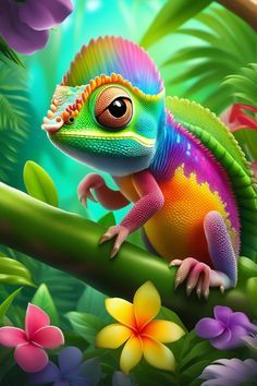 Chameleon Art, Nightmare Before Christmas Tattoo, Beautiful Ocean Pictures, Tropical Animals, Chameleons, Fish Wallpaper, Funny Frogs, Cartoon Character Pictures, Chalk Drawings