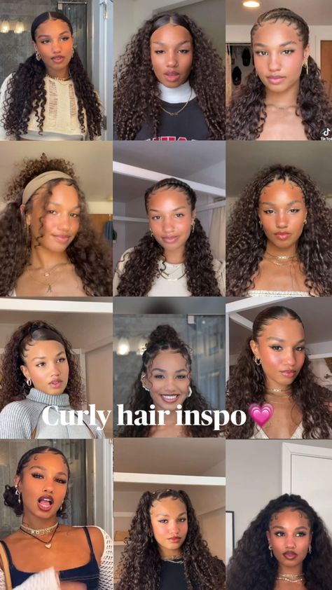 #curlyhairinspo #curlyhair #part7 Middle Part Curly Hairstyles, Half Up Half Down Swoop, Cut Curly Hair, Quick Curly Hairstyles, Curly Hair Beauty, Dyed Curly Hair, Pig Tails, Hairstyle Examples, Mixed Curly Hair