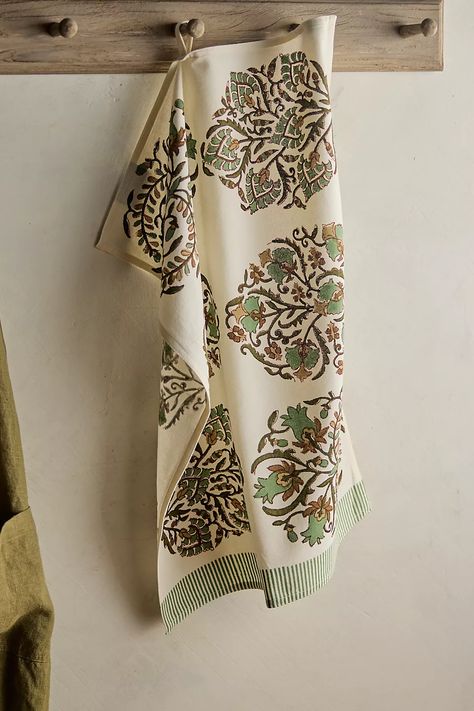 Rosy Floral Dish Towel | Anthropologie Towel Photography, Anthropologie Kitchen, Craftsman Kitchen, Pattern And Texture, Candles For Sale, Decorative Kitchen, Green Fits, Cozy Kitchen, Kitchen Towel Set