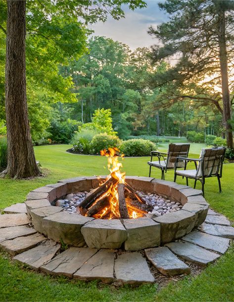 Zen garden firepit English Garden Fire Pit, Firepits Backyard Ideas Seating Areas, Birnam Wood, Fire Pit Landscaping Ideas, Natural Fire Pit, Outdoor Fire Pit Area, Bonfire Pits, Outdoor Fire Pit Designs, Fire Pit Landscaping