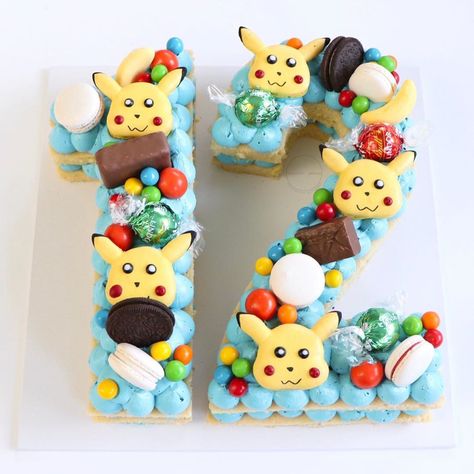 Pokemon Number, Pokemon Cupcakes, Letter Cakes, Pokemon Birthday Cake, Father Birthday Cards, Cake Lettering, Pokemon Cake, Sheet Cakes, Number Cake