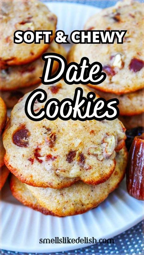 Date cookies are a timeless classic, offering a delightful combination 
of chewy texture, natural sweetness, and warm spices. These Soft and 
Chewy Date Cookies are bursting with flavor, featuring plump Medjool 
dates, toasted pecans for a touch of crunch, and a hint of cinnamon for a
 cozy taste. Frozen Casserole Recipes, Date Cookies, Dessert Spread, New Year's Eve Recipes, Date Recipes, Medjool Dates, Raisin Cookies, Classic Cookies, Toasted Pecans