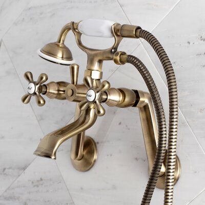 Kingston Brass Double Handle Wall Mounted Clawfoot Tub Faucet Finish: Vintage Brass Vintage Sinks, Bathtub Repair, Vintage Opulence, Wall Mount Tub Faucet, Clawfoot Tub Faucet, Freestanding Tub Filler, Roman Tub Faucets, Bathroom Diy, Primary Bathroom