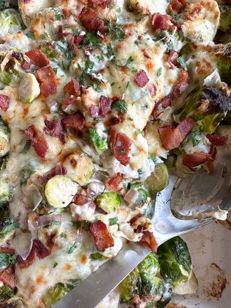 Baked Creamy Brussels Sprouts Creamy Baked Brussel Sprouts, Creamy Brussel Sprout Recipes, Creamy Brussel Sprouts, Creamy Brussels Sprouts, Baked Brussel Sprouts, Mom Recipes, Christmas Dinner Menu, Sprout Recipes, Campbell Soup