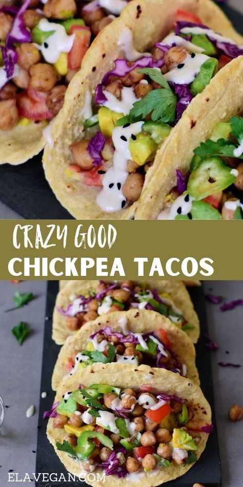 Homemade Tortilla Recipe, Chickpea Tacos, Tacos With Avocado, Tortillas Recipe, Vegan Chickpea, Vegan Tacos, Homemade Tortillas, Tasty Vegetarian Recipes, Tahini Dressing