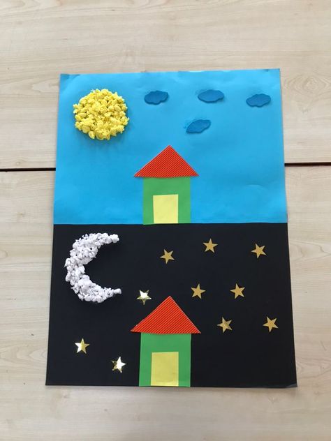 Goodnight Moon Crafts Preschool, Daytime And Nighttime Preschool, Day And Night Activities Preschool Art, Nighttime Preschool Activities, Day And Night Crafts For Kids, Day And Night Activities Preschool, Day And Night Craft, Night And Day Art, Classroom Art Projects