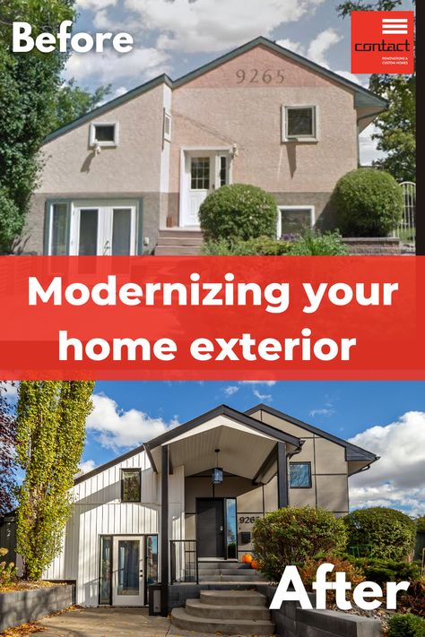 Modernizing your home exterior, Contact Renovations Drainage Solutions, Board And Batten Siding, Stucco Exterior, Exterior Renovation, New Windows, Home Exterior, House Siding, Board And Batten, Custom Homes