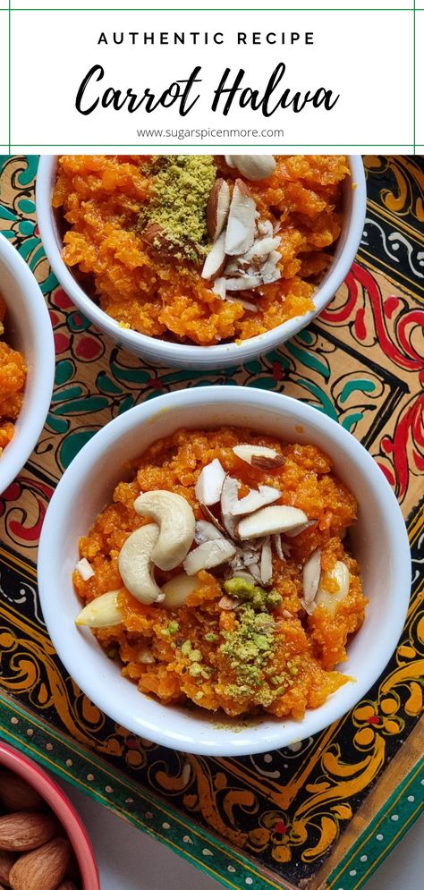 A traditional dessert made from carrots, milk, sugar and ghee, made from slow cooking carrots in milk and topped with nuts Pakistan Dessert Recipes, Carrot Recipes Dessert, Carrot Desserts, Food Processor Uses, Eid Food, Functional Food, Pakistani Food, India Food, Indian Desserts