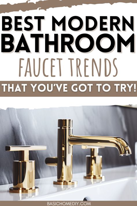 Find the best modern bathroom faucet trends that you've got to try. From brushed nickel and black bathroom faucet ideas to stunning gold and chrome options, these bathroom faucet ideas will elevate any bathroom style. Explore waterfall designs and single handle bathroom faucets and elegant wall mount fixtures perfect for a farmhouse look or a minimalist, simple aesthetic. Learn how to choose a DIY bathroom faucet for an apartment, beach house, corner bathroom, or main bathroom. Brass Bathroom Sink Faucet, Black Bathroom Faucet Ideas, Bathroom Fixtures And Finishes Ideas, Brushed Nickel And Black Bathroom, Gold Faucets Bathroom, Single Bathroom Faucet, Brushed Nickel And Gold Bathroom, Bronze Faucet Bathroom, Bathroom Faucet Ideas