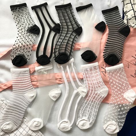 Ankle Socks Outfit, Kawaii Socks, Silk Socks, Crystal Lace, Mesh Socks, Sheer Socks, Sock Outfits, Women Crew Socks, Lace Socks