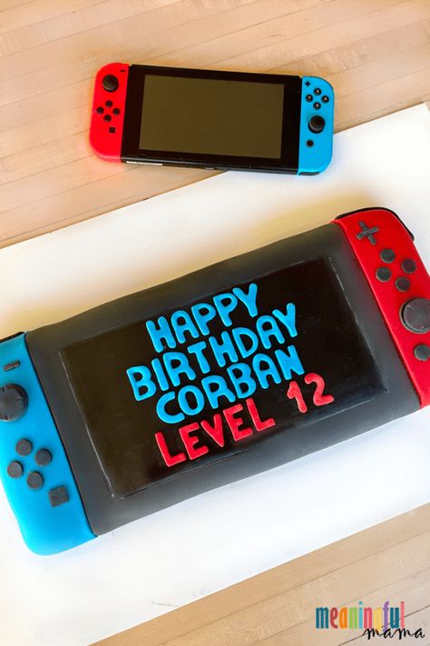 Nintendo Switch Cake, Nintendo Birthday Party, Nintendo Cake, Video Game Cakes, 10 Birthday Cake, Video Games Birthday Party, Video Game Party, Video Games Birthday, Cake Games