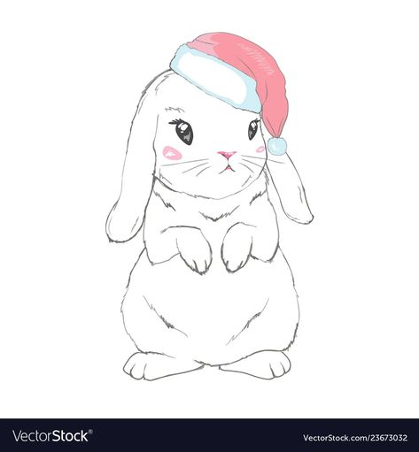 Graphical bunny in santa claus hat isolated vector image Cat With Santa Hat, Happy Emotions, Doodle Characters, Banner Drawing, New Year Illustration, Christmas Bunny, Bunny Drawing, Animal Doodles, Santa Claus Hat