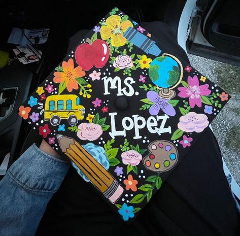 Sped Teacher Graduation Cap, Grad Cap Ideas Teacher Education Major, Art Education Graduation Cap, Graduation Cap Designs Elementary, Early Childhood Education Grad Cap, Ece Graduation Cap Ideas, Graduation Cap Ideas Teacher, Elementary Ed Graduation Cap, Education Cap Decoration