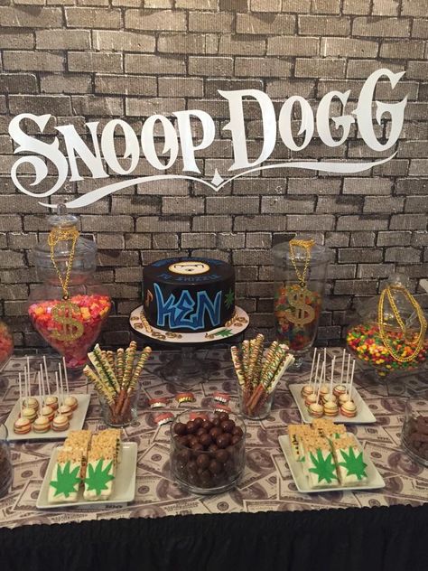 Snoop Dogg Theme party by Sweet Rubia Snoop Dog Birthday, Snoop Dogg Birthday, 90s Rapper Theme Party, Snoop Dog Party Theme, Snoop Dog Themed Birthday Party, Snoop Dogg Birthday Party, Snoop Dog Birthday Party, Snoop Dogg Party Theme, Hip Hop Birthday Party