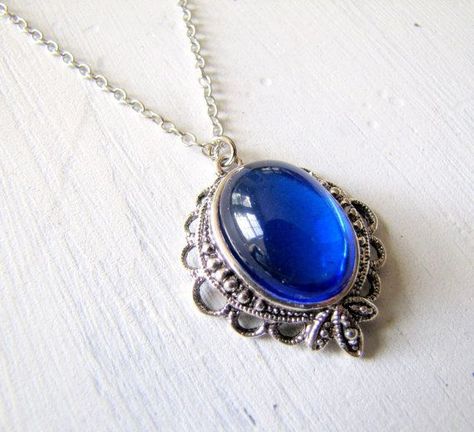 Blue Amulet Necklace As Gift, Blue Fantasy Necklace, Cobalt Jewelry, Blue Amulet, Blue Hallmarked Amulet Necklaces, Handmade Blue Amulet Jewelry, Blue Wardrobe, Sapphire Blue Earrings, Victorian Pendants