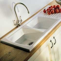 Sonnet ceramic sink, double bowl single drainer, for minimum 800mm wide cabinet, including chrome 90 SO2BDWH Double Sink With Drainboard, Farmhouse Sink With Drainboard, Kitchen Sink With Drainboard, Double Farmhouse Sink, Sink With Drainboard, Porcelain Kitchen Sink, Ceramic Kitchen Sink, Replacement Kitchen Doors, Small Kitchen Sink